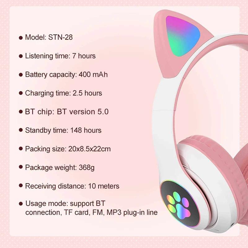 Cat Ear Bluetooth Wireless Headphones with Microphone